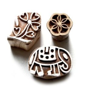 Dřevěná razítka - trojice s kytkami a slonem (3 cm)