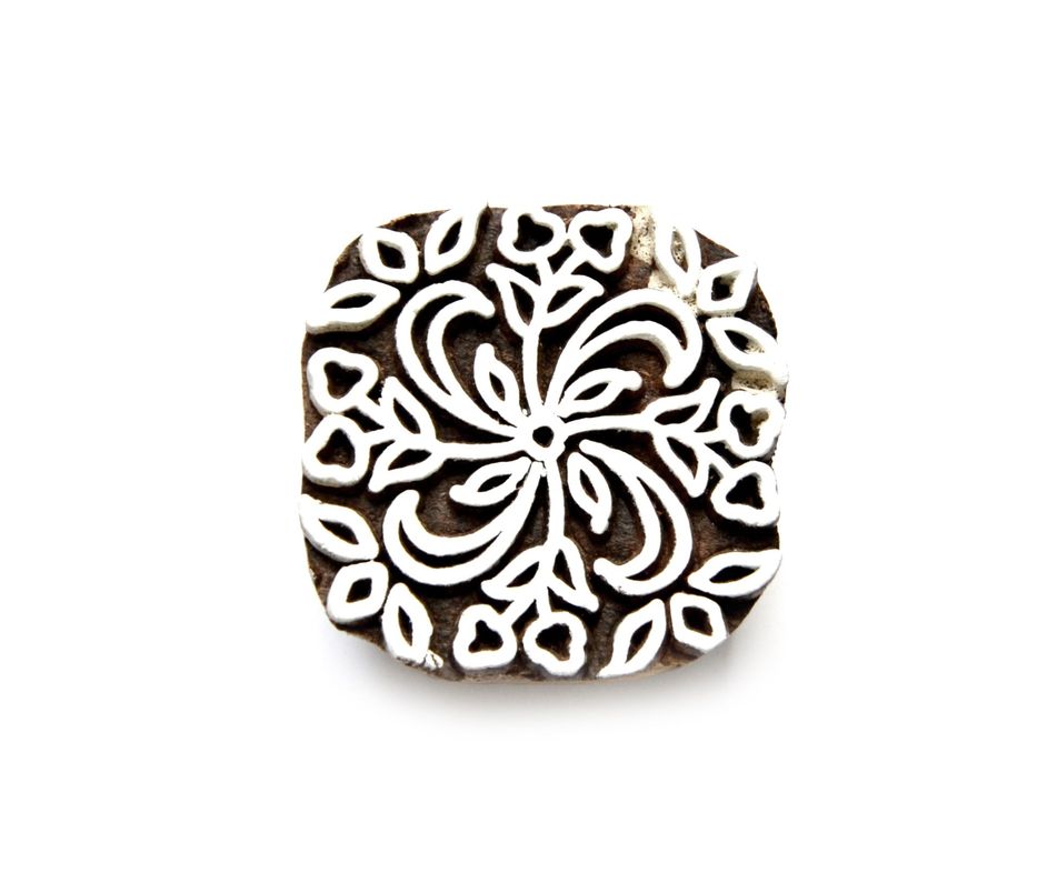 Dřevěné razítko - květinový čtvereček (4 cm)