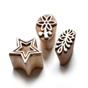 Dřevěná razítka - trojice s s hvězdičkou a kytkou (2,5 cm)