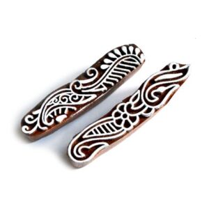 Dřevěná razítka - dvojice lemovky středová kytka a půl ornament (8 cm)