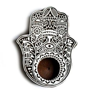 Dřevěné razítko - velká Hamsa ruka - symbol štěstí razítko/svícen (13 cm)